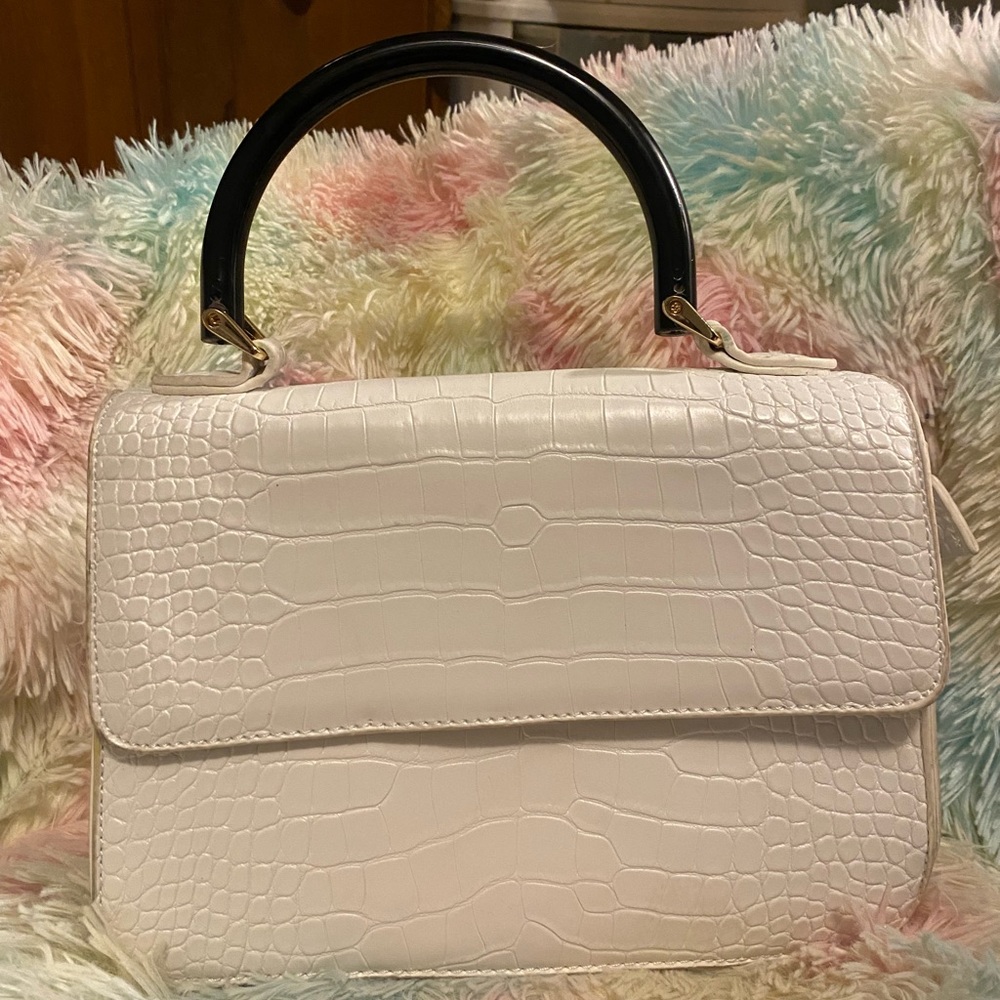 white faux snake skin purse